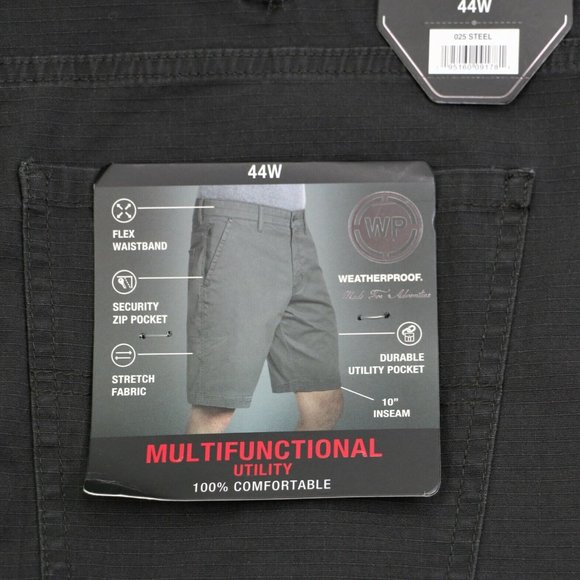 New Weatherproof Men's Ripstop Utility Shorts Size 44 10" Inseam Grey Steel WP - Picture 2 of 12